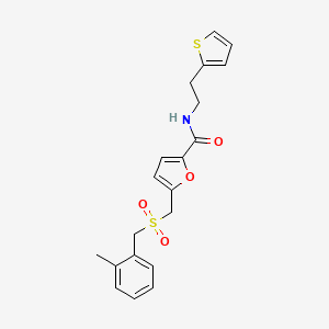 molecular formula C20H21NO4S2 B2617326 5-(((2-methylbenzyl)sulfonyl)methyl)-N-(2-(thiophen-2-yl)ethyl)furan-2-carboxamide CAS No. 1448053-71-1