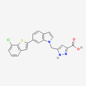 molecular formula C21H14ClN3O2S B2617357 5-[[6-(7-氯-1-苯并噻吩-2-基)吲哚-1-基]甲基]-1H-吡唑-3-羧酸 CAS No. 2395867-03-3