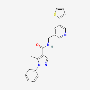 molecular formula C21H18N4OS B2617371 5-甲基-1-苯基-N-((5-(噻吩-2-基)吡啶-3-基)甲基)-1H-吡唑-4-甲酰胺 CAS No. 2034410-63-2