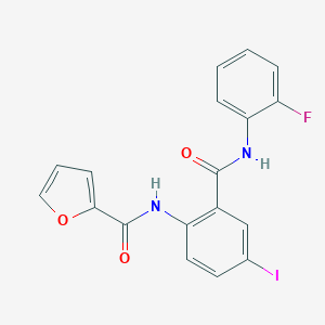 molecular formula C18H12FIN2O3 B261738 N-{2-[(2-fluoroanilino)carbonyl]-4-iodophenyl}-2-furamide 