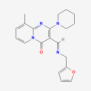 molecular formula C20H22N4O2 B2617388 (E)-3-(((furan-2-ylmethyl)imino)methyl)-9-methyl-2-(piperidin-1-yl)-4H-pyrido[1,2-a]pyrimidin-4-one CAS No. 941991-71-5