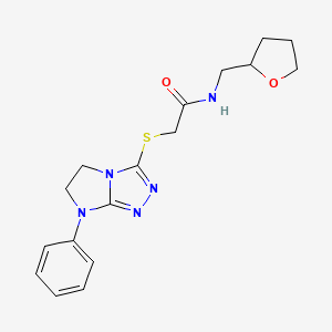 2-((7-phenyl-6,7-dihydro-5H-imidazo[2,1-c][1,2,4]triazol-3-yl)thio)-N-((tetrahydrofuran-2-yl)methyl)acetamide
