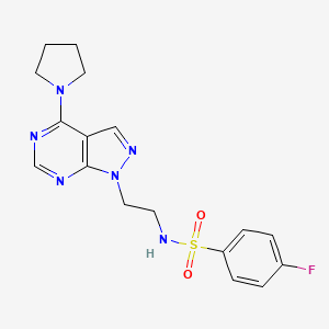 molecular formula C17H19FN6O2S B2617411 4-fluoro-N-(2-(4-(pyrrolidin-1-yl)-1H-pyrazolo[3,4-d]pyrimidin-1-yl)ethyl)benzenesulfonamide CAS No. 1173257-64-1