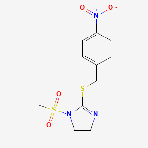 molecular formula C11H13N3O4S2 B2617468 1-Methylsulfonyl-2-[(4-nitrophenyl)methylsulfanyl]-4,5-dihydroimidazole CAS No. 868217-39-4