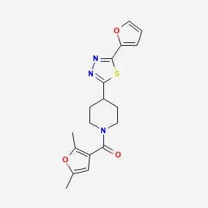 molecular formula C18H19N3O3S B2617475 (2,5-二甲基呋喃-3-基)(4-(5-(呋喃-2-基)-1,3,4-噻二唑-2-基)哌啶-1-基)甲酮 CAS No. 1226450-06-1