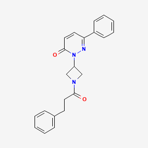 molecular formula C22H21N3O2 B2617477 6-Phenyl-2-[1-(3-phenylpropanoyl)azetidin-3-yl]pyridazin-3-one CAS No. 2380176-76-9
