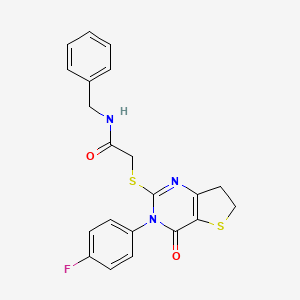 molecular formula C21H18FN3O2S2 B2617489 N-benzyl-2-((3-(4-fluorophenyl)-4-oxo-3,4,6,7-tetrahydrothieno[3,2-d]pyrimidin-2-yl)thio)acetamide CAS No. 687561-78-0