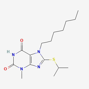molecular formula C16H26N4O2S B2617513 7-Heptyl-3-methyl-8-propan-2-ylsulfanylpurine-2,6-dione CAS No. 313276-05-0