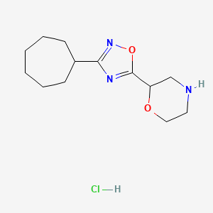 molecular formula C13H22ClN3O2 B2617536 2-(3-Cycloheptyl-1,2,4-oxadiazol-5-yl)morpholine hydrochloride CAS No. 1423025-54-0