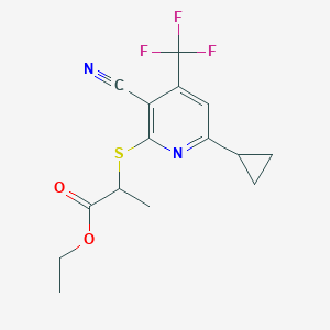 Ethyl 2-{[3-cyano-6-cyclopropyl-4-(trifluoromethyl)-2-pyridinyl]sulfanyl}propanoate
