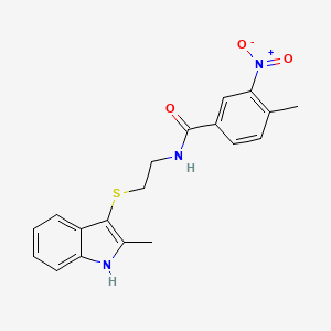 molecular formula C19H19N3O3S B2617563 4-methyl-N-(2-((2-methyl-1H-indol-3-yl)thio)ethyl)-3-nitrobenzamide CAS No. 850916-36-8