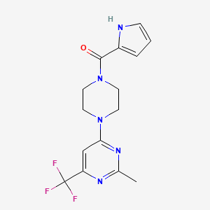 molecular formula C15H16F3N5O B2617564 (4-(2-methyl-6-(trifluoromethyl)pyrimidin-4-yl)piperazin-1-yl)(1H-pyrrol-2-yl)methanone CAS No. 2034603-03-5