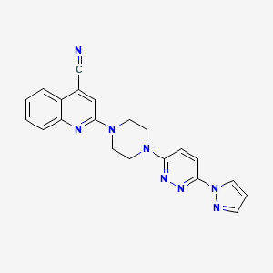 molecular formula C21H18N8 B2617570 2-{4-[6-(1H-pyrazol-1-yl)pyridazin-3-yl]piperazin-1-yl}quinoline-4-carbonitrile CAS No. 2415469-42-8