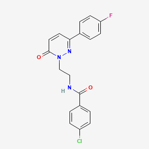 molecular formula C19H15ClFN3O2 B2617580 4-氯-N-(2-(3-(4-氟苯基)-6-氧代嘧啶并[1,6-b][1,3]二嗪-1(6H)-基)乙基)苯甲酰胺 CAS No. 921530-61-2