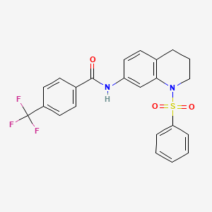 molecular formula C23H19F3N2O3S B2617603 N-(1-(phenylsulfonyl)-1,2,3,4-tetrahydroquinolin-7-yl)-4-(trifluoromethyl)benzamide CAS No. 1005299-78-4