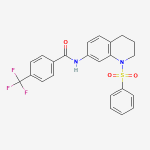 molecular formula C23H19F3N2O3S B2617603 N-[1-(benzenesulfonyl)-1,2,3,4-tetrahydroquinolin-7-yl]-4-(trifluoromethyl)benzamide CAS No. 1005299-78-4