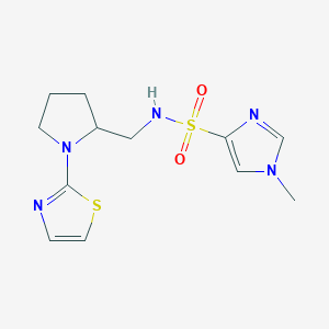molecular formula C12H17N5O2S2 B2617616 1-methyl-N-((1-(thiazol-2-yl)pyrrolidin-2-yl)methyl)-1H-imidazole-4-sulfonamide CAS No. 1795493-43-4