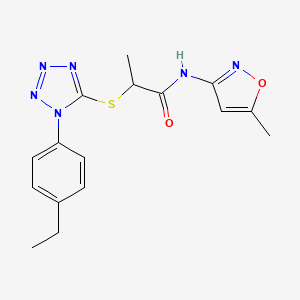 molecular formula C16H18N6O2S B2617617 2-((1-(4-ethylphenyl)-1H-tetrazol-5-yl)thio)-N-(5-methylisoxazol-3-yl)propanamide CAS No. 887347-73-1