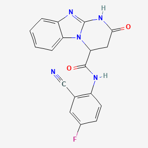molecular formula C18H12FN5O2 B2617644 N-(2-cyano-4-fluorophenyl)-2-oxo-2,3,4,10-tetrahydrobenzo[4,5]imidazo[1,2-a]pyrimidine-4-carboxamide CAS No. 1421441-34-0