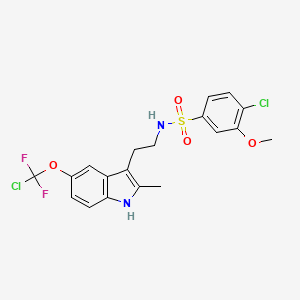 molecular formula C19H18Cl2F2N2O4S B2617648 4-chloro-N-{2-[5-(chlorodifluoromethoxy)-2-methyl-1H-indol-3-yl]ethyl}-3-methoxybenzene-1-sulfonamide CAS No. 2361796-31-6