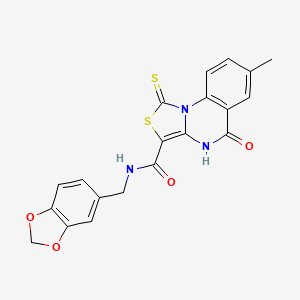 molecular formula C20H15N3O4S2 B2617686 N-(1,3-benzodioxol-5-ylmethyl)-7-methyl-5-oxo-1-thioxo-4,5-dihydro[1,3]thiazolo[3,4-a]quinazoline-3-carboxamide CAS No. 1110986-69-0
