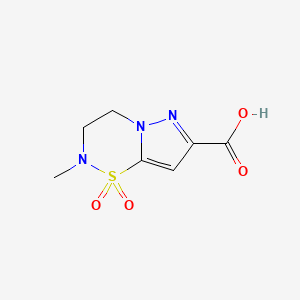 molecular formula C7H9N3O4S B2617697 2-methyl-1,1-dioxo-2H,3H,4H-1lambda6-pyrazolo[1,5-e][1,2,5]thiadiazine-7-carboxylic acid CAS No. 2138342-58-0