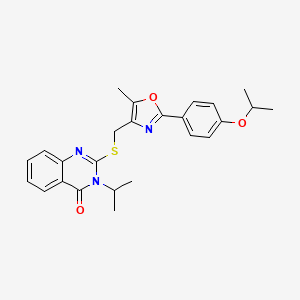 molecular formula C25H27N3O3S B2617699 2-(((2-(4-异丙氧苯基)-5-甲基恶唑-4-基)甲基)硫)-3-异丙基喹唑啉-4(3H)-酮 CAS No. 1114827-40-5