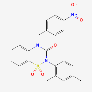 molecular formula C22H19N3O5S B2617735 2-(2,4-dimethylphenyl)-4-(4-nitrobenzyl)-2H-benzo[e][1,2,4]thiadiazin-3(4H)-one 1,1-dioxide CAS No. 933025-49-1