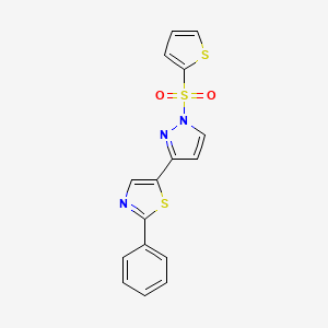 molecular formula C16H11N3O2S3 B2617737 2-phenyl-5-[1-(2-thienylsulfonyl)-1H-pyrazol-3-yl]-1,3-thiazole CAS No. 318248-79-2