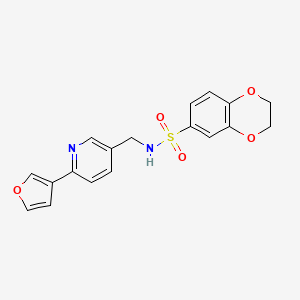 molecular formula C18H16N2O5S B2617749 N-((6-(furan-3-yl)pyridin-3-yl)methyl)-2,3-dihydrobenzo[b][1,4]dioxine-6-sulfonamide CAS No. 2034383-46-3