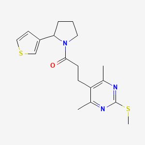 molecular formula C18H23N3OS2 B2617758 3-[4,6-Dimethyl-2-(methylsulfanyl)pyrimidin-5-yl]-1-[2-(thiophen-3-yl)pyrrolidin-1-yl]propan-1-one CAS No. 1209824-27-0