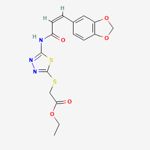 molecular formula C16H15N3O5S2 B2617766 (Z)-ethyl 2-((5-(3-(benzo[d][1,3]dioxol-5-yl)acrylamido)-1,3,4-thiadiazol-2-yl)thio)acetate CAS No. 476465-11-9