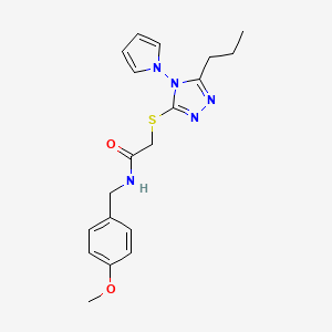 molecular formula C19H23N5O2S B2617768 N-[(4-methoxyphenyl)methyl]-2-[(5-propyl-4-pyrrol-1-yl-1,2,4-triazol-3-yl)sulfanyl]acetamide CAS No. 896295-87-7