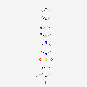 molecular formula C21H21FN4O2S B2617773 3-(4-((4-氟-3-甲基苯磺酰基)哌嗪-1-基)-6-苯基吡啶二嗪 CAS No. 1021070-54-1
