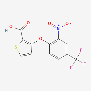 molecular formula C12H6F3NO5S B2617777 3-[2-nitro-4-(trifluoromethyl)phenoxy]thiophene-2-carboxylic Acid CAS No. 252026-58-7