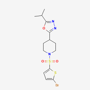 molecular formula C14H18BrN3O3S2 B2617791 2-(1-((5-Bromothiophen-2-yl)sulfonyl)piperidin-4-yl)-5-isopropyl-1,3,4-oxadiazole CAS No. 1209538-04-4