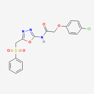 molecular formula C17H14ClN3O5S B2617802 2-(4-氯苯氧基)-N-(5-((苯磺酰基)甲基)-1,3,4-恶二唑-2-基)乙酰胺 CAS No. 922450-92-8