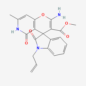 molecular formula C21H19N3O5 B2617804 1-烯丙基-2'-氨基-7'-甲基-2,5'-二氧代-5',6'-二氢螺并[吲哚啉-3,4'-吡喃并[3,2-c]吡啶]-3'-羧酸甲酯 CAS No. 879623-61-7