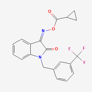 molecular formula C20H15F3N2O3 B2617818 3-{[(cyclopropylcarbonyl)oxy]imino}-1-[3-(trifluoromethyl)benzyl]-1,3-dihydro-2H-indol-2-one CAS No. 303996-86-3