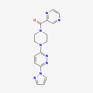 molecular formula C16H16N8O B2617833 (4-(6-(1H-pyrazol-1-yl)pyridazin-3-yl)piperazin-1-yl)(pyrazin-2-yl)methanone CAS No. 1226427-36-6