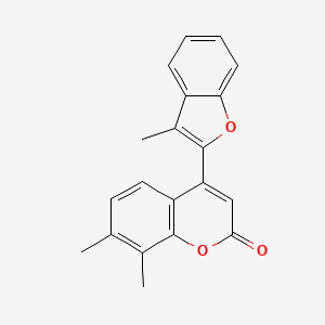molecular formula C20H16O3 B2617842 7,8-Dimethyl-4-(3-methyl-1-benzofuran-2-yl)chromen-2-one CAS No. 637753-73-2