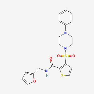 molecular formula C20H21N3O4S2 B2617843 N-(2-呋喃甲基)-3-[(4-苯基哌嗪-1-基)磺酰基]噻吩-2-甲酰胺 CAS No. 1105237-14-6