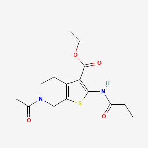 molecular formula C15H20N2O4S B2617854 Ethyl 6-acetyl-2-propionamido-4,5,6,7-tetrahydrothieno[2,3-c]pyridine-3-carboxylate CAS No. 342887-73-4