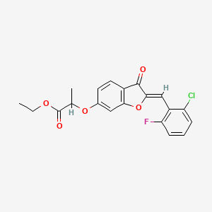 molecular formula C20H16ClFO5 B2617864 (Z)-乙基 2-((2-(2-氯-6-氟苄叉亚甲基)-3-氧代-2,3-二氢苯并呋喃-6-基)氧基)丙酸酯 CAS No. 848741-62-8