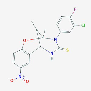 3-(3-chloro-4-fluorophenyl)-2,11-dimethyl-8-nitro-5,6-dihydro-2H-2,6-methanobenzo[g][1,3,5]oxadiazocine-4(3H)-thione