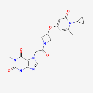 molecular formula C21H24N6O5 B2617878 7-(2-(3-((1-环丙基-6-甲基-2-氧代-1,2-二氢吡啶-4-基)氧代)氮杂环丁-1-基)-2-氧代乙基)-1,3-二甲基-1H-嘌呤-2,6(3H,7H)-二酮 CAS No. 2034312-34-8