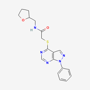 2-((1-phenyl-1H-pyrazolo[3,4-d]pyrimidin-4-yl)thio)-N-((tetrahydrofuran-2-yl)methyl)acetamide