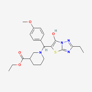 Ethyl 1-((2-ethyl-6-hydroxythiazolo[3,2-b][1,2,4]triazol-5-yl)(4-methoxyphenyl)methyl)piperidine-3-carboxylate