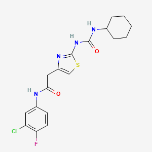 molecular formula C18H20ClFN4O2S B2617905 N-(3-chloro-4-fluorophenyl)-2-(2-(3-cyclohexylureido)thiazol-4-yl)acetamide CAS No. 921488-37-1