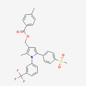 molecular formula C28H24F3NO4S B2617909 {2-methyl-5-[4-(methylsulfonyl)phenyl]-1-[3-(trifluoromethyl)phenyl]-1H-pyrrol-3-yl}methyl 4-methylbenzenecarboxylate CAS No. 338749-83-0